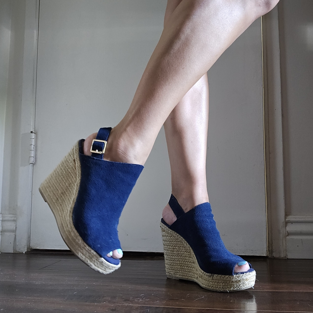 Used Steve Madden Dark Blue Espadrille Wedges